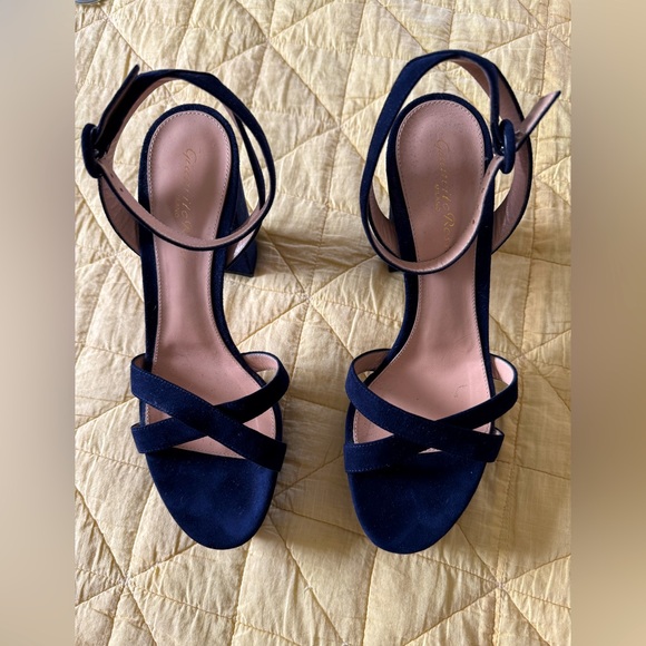 Elegant Navy Blue suede Strappy Heels by Gianvito Rossi made in Italy